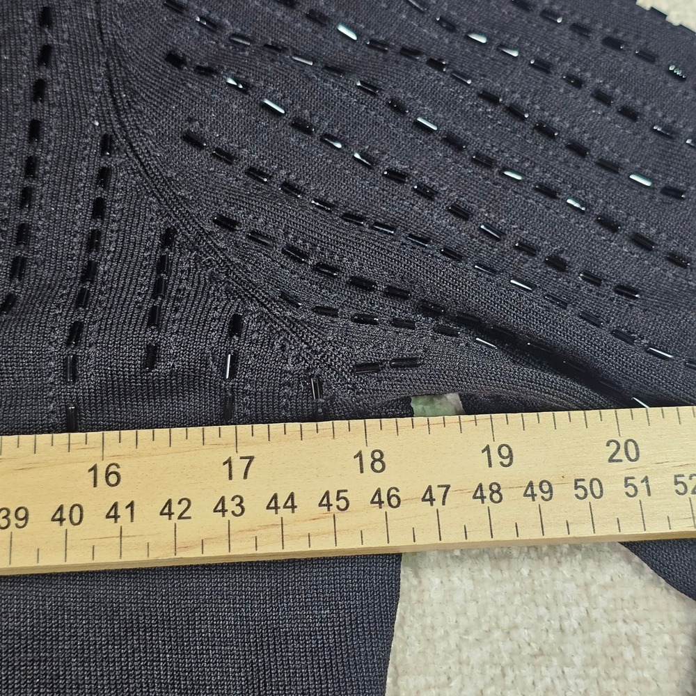 Cache Y2K Cardigan Sweater Zip Up Beaded Fur Trim Hooded Silk Blend Black ‎ M - Picture 8 of 13